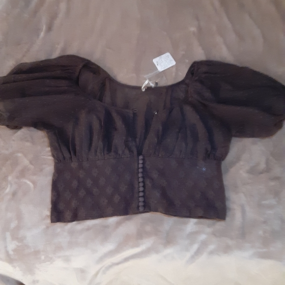 Free People Lace Crop Top w/ Puffy Sleeves - Picture 2 of 11